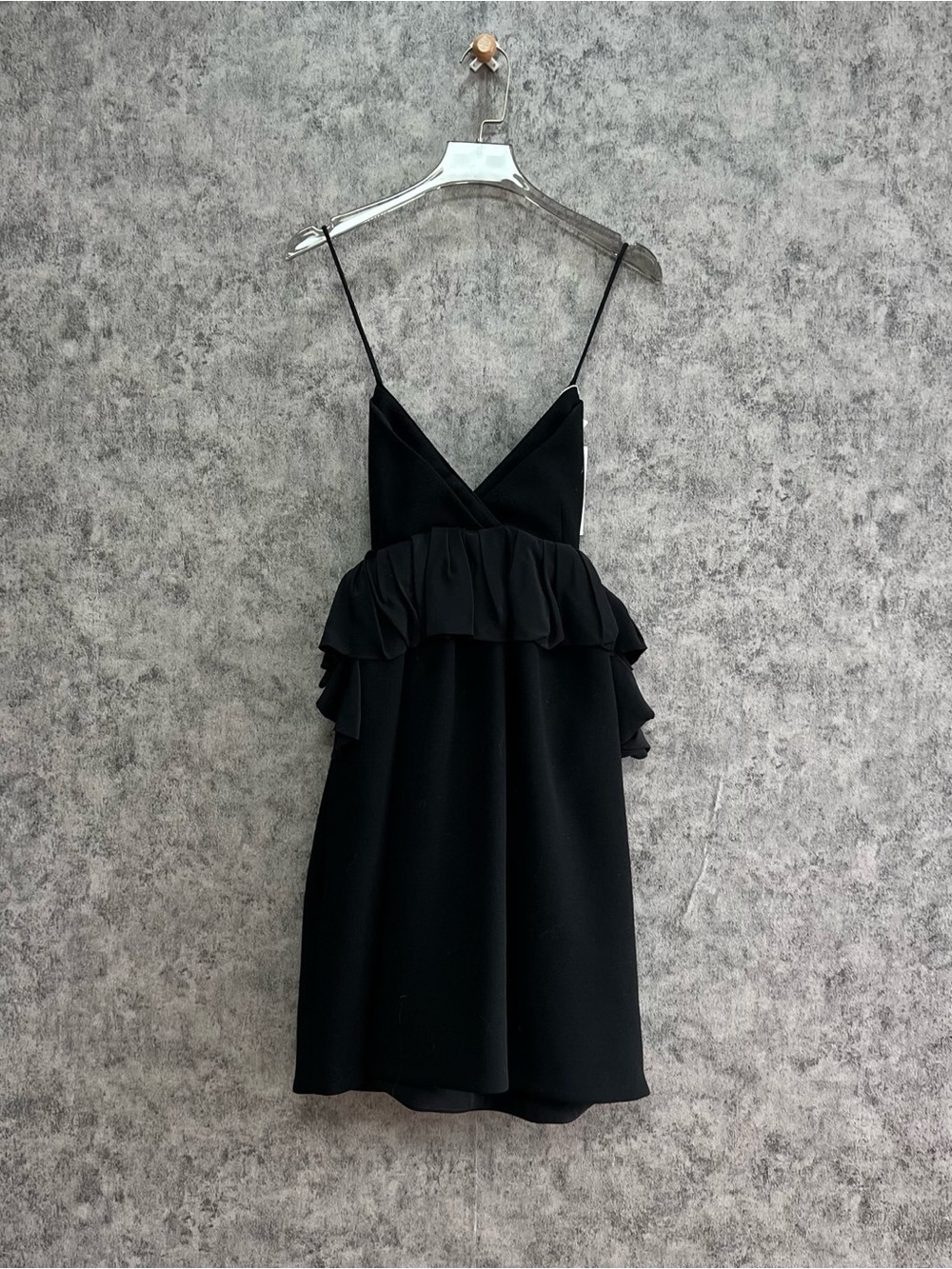 🚩steal Victoria Beckham Black Spaghetti-Strap Ruffle Mini Dress